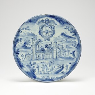 View 1 of Lot 310: A Savona maiolica armorial tazza, second half of the 18th century