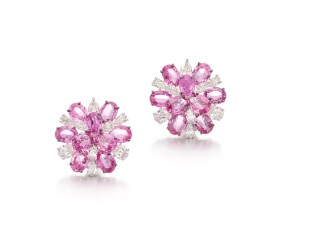 View 1 of Lot 1700: Pair of Pink Sapphire and Diamond Earrings | 格拉夫 | 粉紅剛玉 配 鑽石 耳環一對