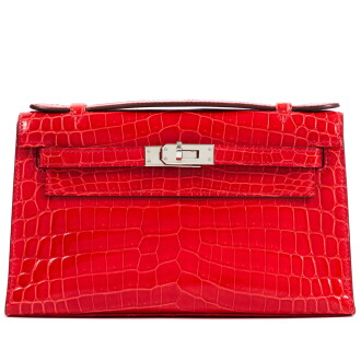 View 1 of Lot 348: Bougainvillier Shiny Niloticus Crocodile Kelly Pochette Palladium Hardware, 2014