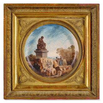 View 1 of Lot 6: Capriccio of Figures Among Classical Ruins Beneath a Monumental Statue