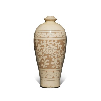 View 1 of Lot 523: A 'Cizhou' sgraffiato 'floral' vase, Northern Song / Jin dynasty | 北宋 / 金 磁州窰系白釉剔纏枝花卉紋梅瓶