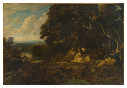 Catalog image of roelant roghman | an extensive landscape with figures along a path
