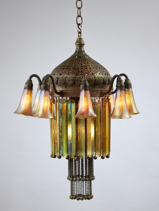 Catalog image of An Early Eight-Light "Lily" and Prism Ceiling Light