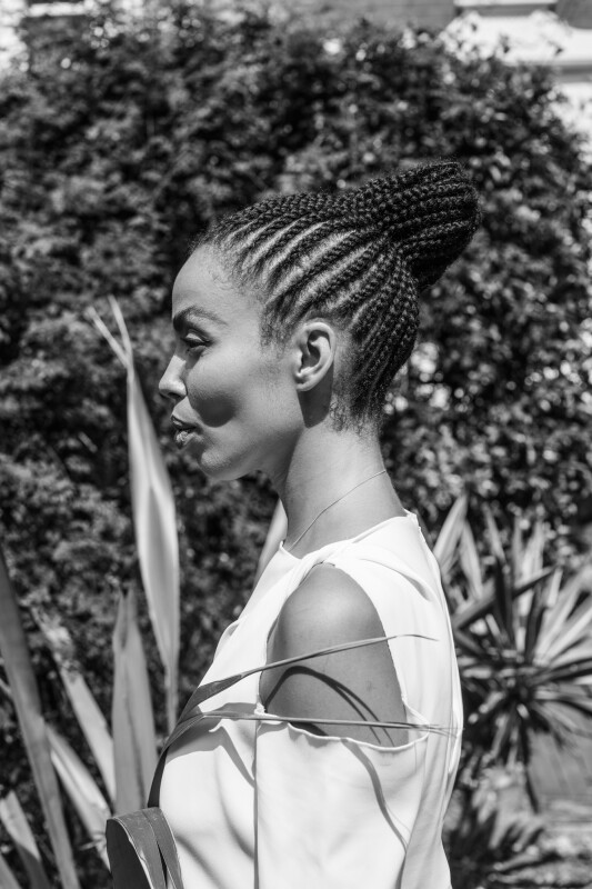 Emma Dabiri wearing Nigerian Yoruba suku braids