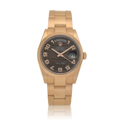 Catalog image of Day-Date, Ref. 118205F Pink gold wristwatch with day, date and bracelet Circa 2011