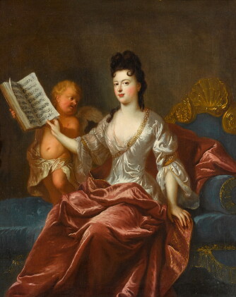 Catalog image of portrait of catherine de la boissière, née loison, full-length, seated on a sof…