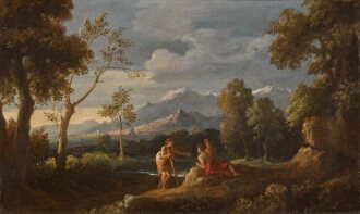 View 1 of Lot 43: Classical landscape with two figures conversing in the foreground