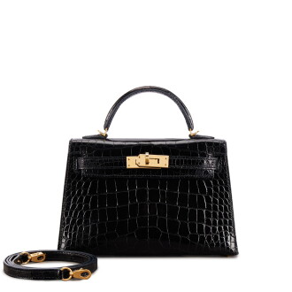 View 1 of Lot 519: Black Shiny Mississippiensis Alligator Mini Kelly 20 II Gold Hardware, 2017