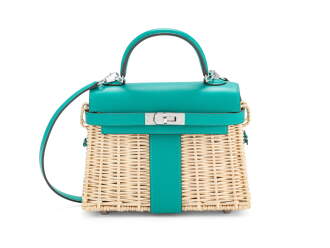 View 1 of Lot 70: Vert Verone Osier Wicker and Swift Leather Mini Kelly Picnic 20 Palladium Hardware, 2019