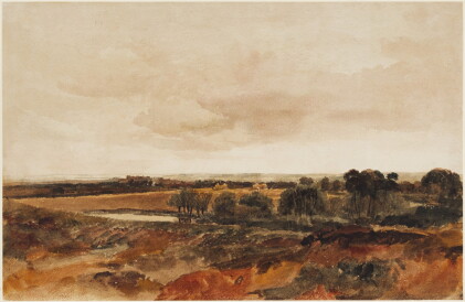 Catalog image of peter de wint, o.w.s. | landscape with harvesters and a distant view of windsor…