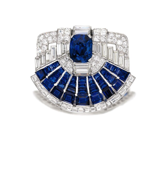 Sapphire and Diamond Brooch-clip, Cartier, 1937.jpg