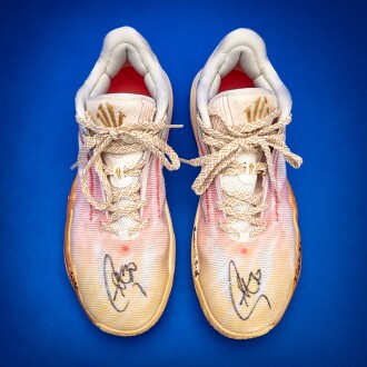 View 1 of Lot 48: Stephen Curry 2025-2026 Warm Up and Game Worn Dual-Signed and Inscribed ANTA Kyrie Irving KAI 3 'Chinese New Year' | First Player with 10,000 3-Point Attempts | 20th in NBA All-Time Scoring | 38 Points | Matched to 3 Games 