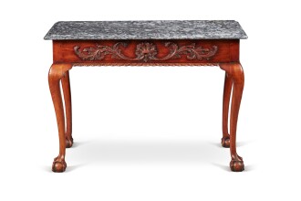 View 1 of Lot 1072: The Important Holme Family Chippendale Carved and Figured Mahogany with Clouded Limestone Top Pier Table, Carving attributed to Nicholas Bernard (1732-1789), Philadelphia, Pennsylvania, Circa 1755