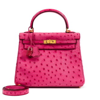 View 1 of Lot 607: Fuchsia Ostrich Kelly 25 Retourné Gold Hardware, 2005