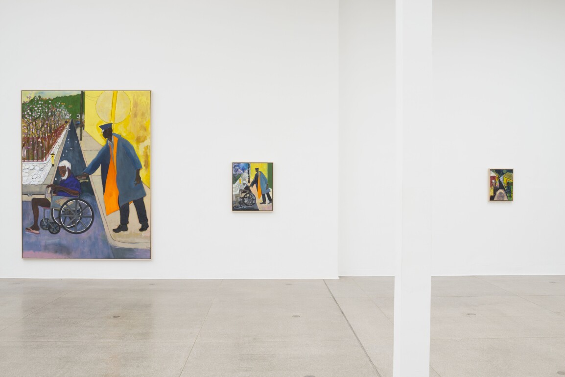 Peter Doig, Installation view of Untitled (Wheelchair), 2019; Untitled (Small Wheel Chair), 2019, Musical Equipment Ltd., 2019, at Secession, Vienna.