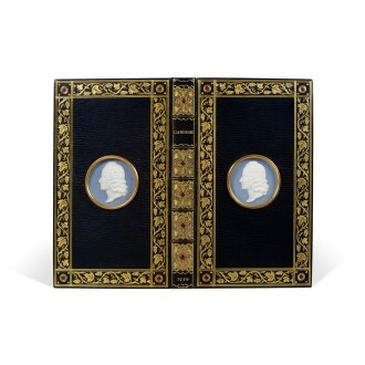 View 1 of Lot 478:  Candide. [Londres], 1759. Élégante reliure avec portrait en porcelaine de Voltaire et lettre autographe.