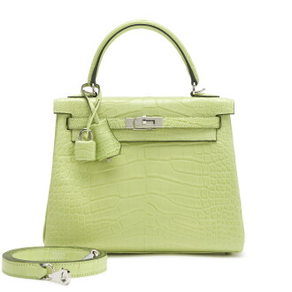 View 1 of Lot 114: Jaune Bourgeon Matte Alligator Kelly 25 Retourne Palladium Hardware, 2024