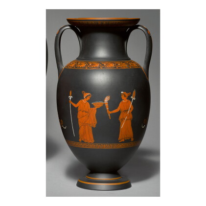 Catalog image of a wedgwood black basalt 'encaustic'-decorated two-handled amphora late 18th century