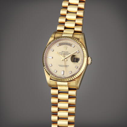 Catalog image of Reference 18238 Day-Date | A yellow gold and diamond-set automatic wristwatch w…