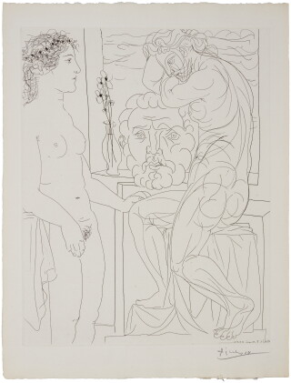 Catalog image of Modèle nu et sculptures, from la suite Vollard (B. 185; Ba. 344)