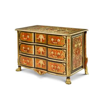 View 1 of Lot 110: A Régence gilt-bronze mounted tortoiseshell, brass and ebony Boulle marquetry commode, attributed to Nicolas Sageot, circa 1720