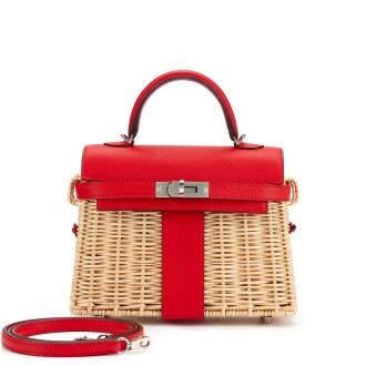 View 1 of Lot 5603: Limited Edition Rouge de Coeur Swift and Osier Wicker Mini Picnic Kelly II 20 Palladium Hardware, 2019
