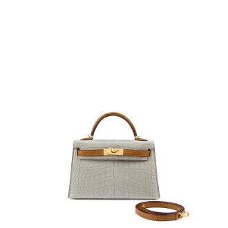 View 1 of Lot 7703: Gris Perle and Kraft Matte Alligator Mini Kelly II 20 HSS Gold Hardware, 2021