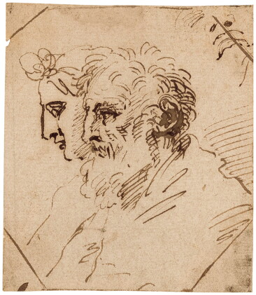 Catalog image of Study of two heads, seen in profile: a head of a man with a beard and head of a…