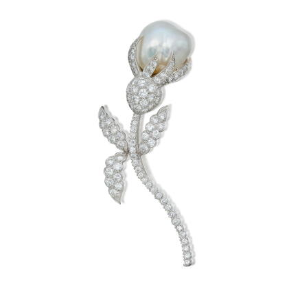 Catalog image of Cultured Pearl and Diamond Brooch