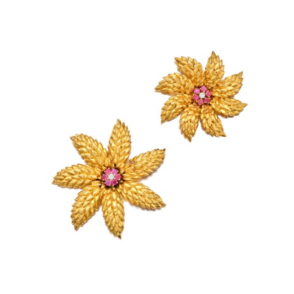 Catalog image of Pair of Gold, Ruby and Diamond Brooches