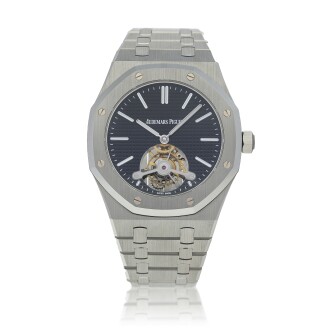 View 1 of Lot 117: Royal Oak Tourbillon, ref. 26512ST.OO.1220ST.01 Limited edition stainless steel tourbillon wristwatch with power reserve indication and bracelet Circa 2015 | 愛彼 | 26512ST.OO.1220ST.01型號「Royal Oak Tourbillon」限量版精鋼陀飛輪鍊帶腕錶備動力儲存顯示，年份約2015