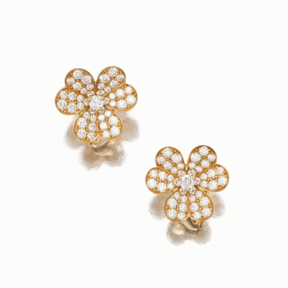 Catalog image of Pair of Gold and Diamond 'Frivole' Earclips, France