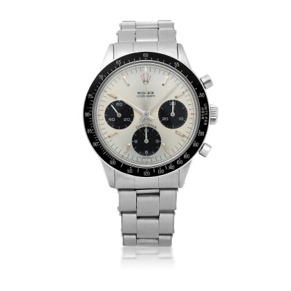 Catalog image of daytona, ref 6264 stainless steel chronograph wristwatch with bracelet circa 1971
