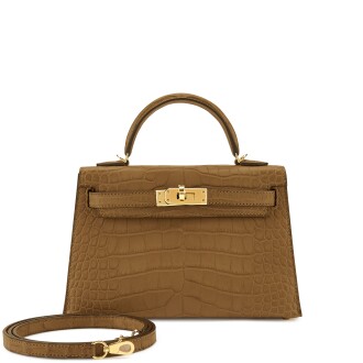 View 1 of Lot 7795: Kraft Matte Alligator Mini Kelly II 20 Gold Hardware, 2021