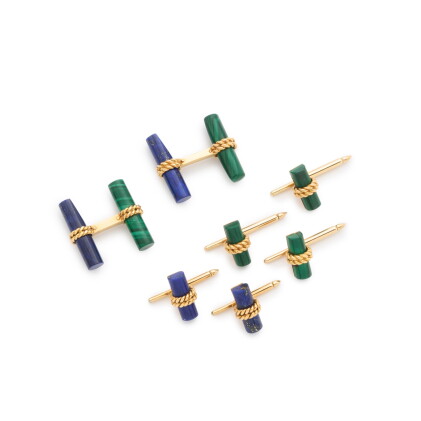 Catalog image of Lapis lazuli and malachite dress set || Pair of lapis lazuli studs