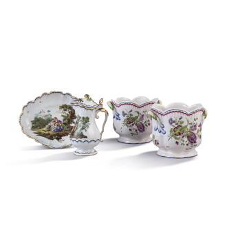 View 1 of Lot 696: A French faience water jug and basin, probably second-half 18th century, probably Sceaux
