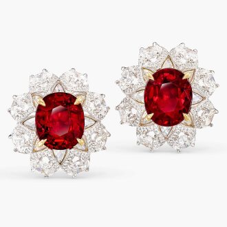 View 1 of Lot 1705: Pair of Ruby and Diamond Earrings | 6.03 及 5.56克拉 天然「莫桑比克」未經加熱紅寶石 配 鑽石 耳環一對