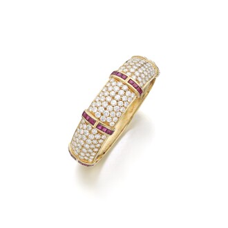 View 1 of Lot 732: Ruby and diamond bangle