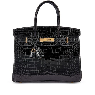 View 1 of Lot 1113: Black Shiny Porosus Crocodile Birkin 30 Gold Hardware, 2014