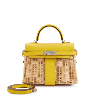 View 1 of Lot 9650: Limited Edition Jaune de Naples Swift and Osier Wicker Picnic Mini Kelly II 20 Palladium Hardware, 2020