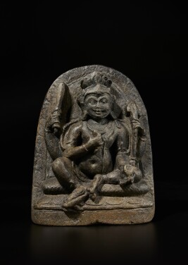 View 1 of Lot 842: A black stone stele of Chaturbhuja Mahakala, Northeastern India, Pala period, 9th / 10th century