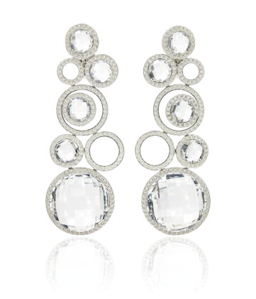 Catalog image of pair of rock crystal and diamond pendent earrings, michele della valle