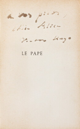 Catalog image of Le Pape. 1878. Rel. ép. Ed originale. Exemplaire d'Alice Hugo : "à vos pieds, /…