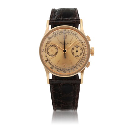 Catalog image of ref 533 pink gold chronograph wristwatch made in 1941 [百達翡麗533型號粉紅金計時腕錶，1941年製]
