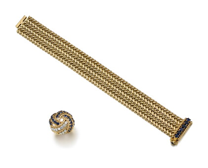 Catalog image of sapphire and diamond ring, boucheron; and sapphire bracelet, van cleef & arpels…