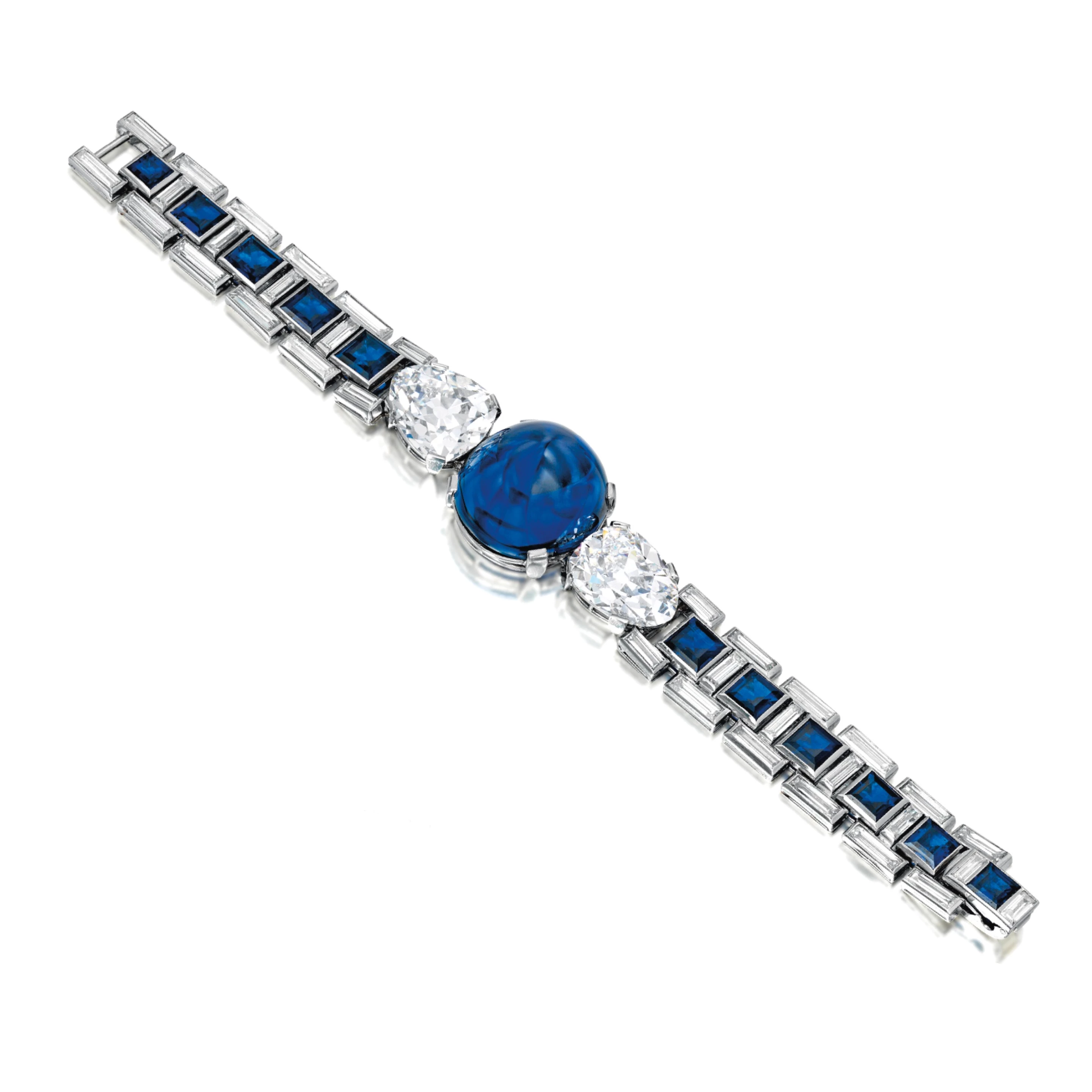 Cartier Diamond and Sapphire Bracelet. 46.07 carats Burmese cabochon sapphire. Photo: Sotheby