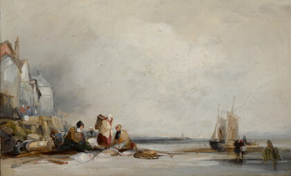 Catalog image of follower of richard parkes bonington | a beach scene in fécamp