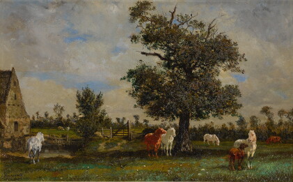 Catalog image of jules jacques veyrassat | chevaux sous un pommier