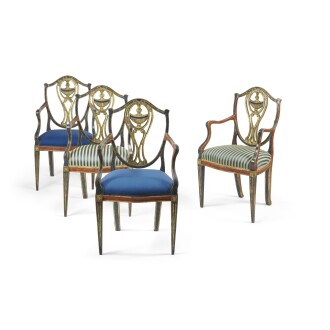 View 1 of Lot 371: A set of four South Italian parcel-gilt and painted armchairs, Naples or Sicily, late 18th century