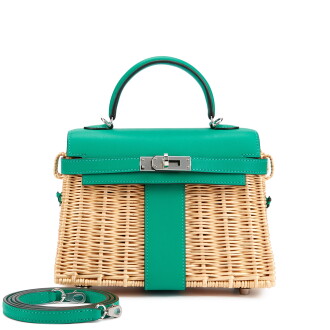 View 1 of Lot 5616: Limited Edition Vert Verone Swift and Osier Wicker Mini Picnic Kelly II 20 Palladium Hardware, 2019